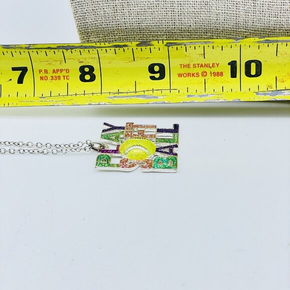 Play Softball Pendant Necklace Silver Tone Chain Glitter Letters Yellow Smiley - Picture 7 of 7
